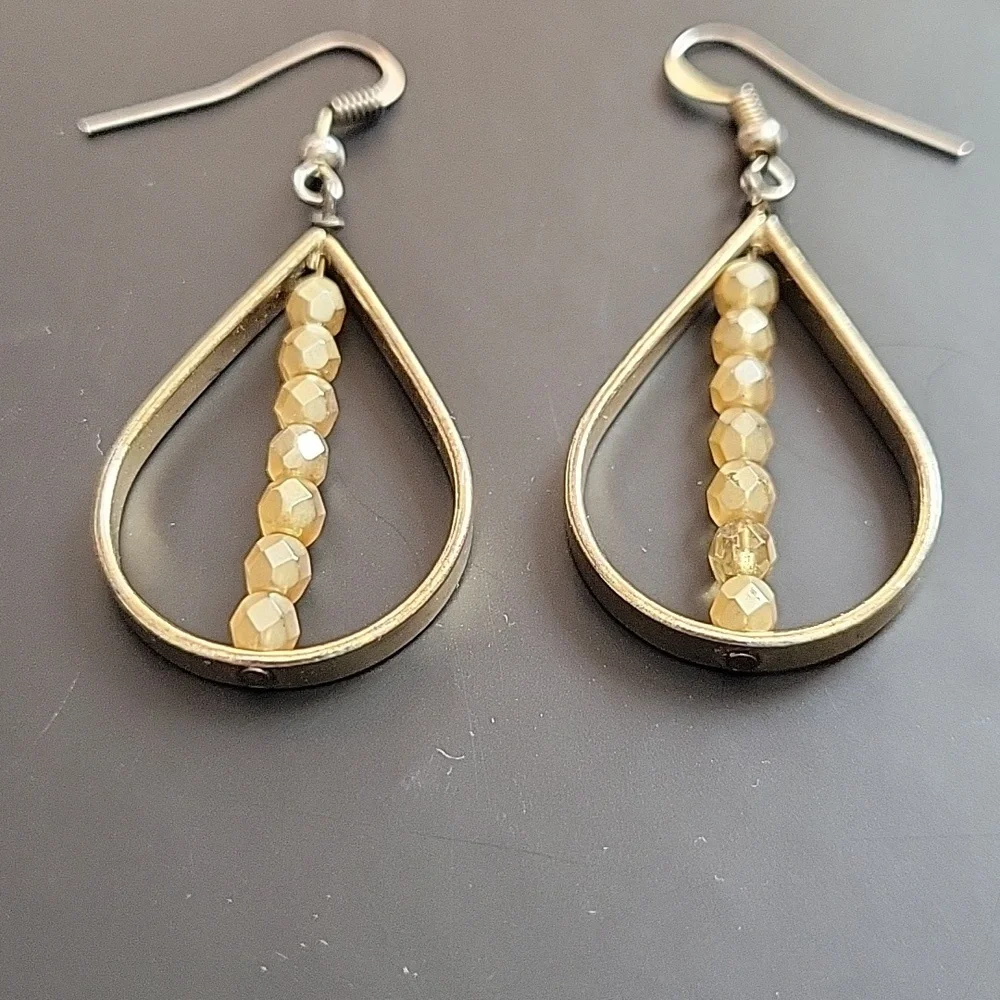 Gold Tone Beaded Drop Dangle Earrings